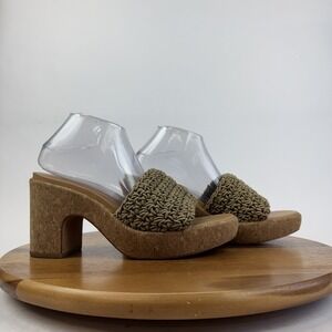 Womens Vince Nicki Green Knotted Cords Cork Platform Slide Sandals Size 11 M GUC